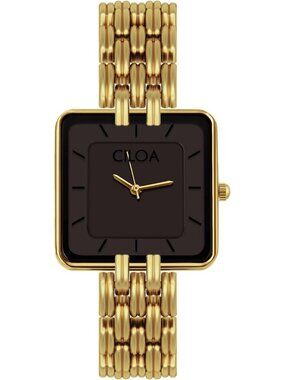 Women's Black/Gold-Steel Strap Classic Casual Fashion Square Dial Wrist Watch